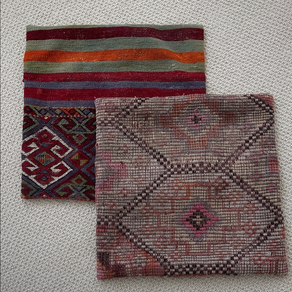 TWO 20x20 kilim throw pillow covers